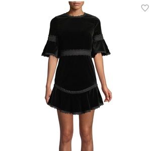 ALICE + OLIVIA Doloris Velvet Trumpet-Sleeve Dress w/ Lace Trim 0